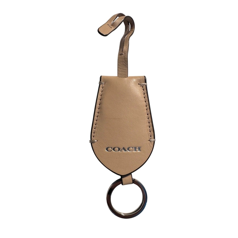 Coach Keychain Ring Bag Charm Light Tan Beige Silver